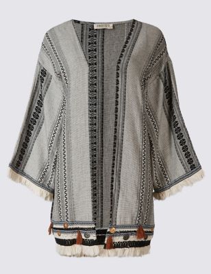 Pure Cotton Jacquard Print Kimono Cardigan